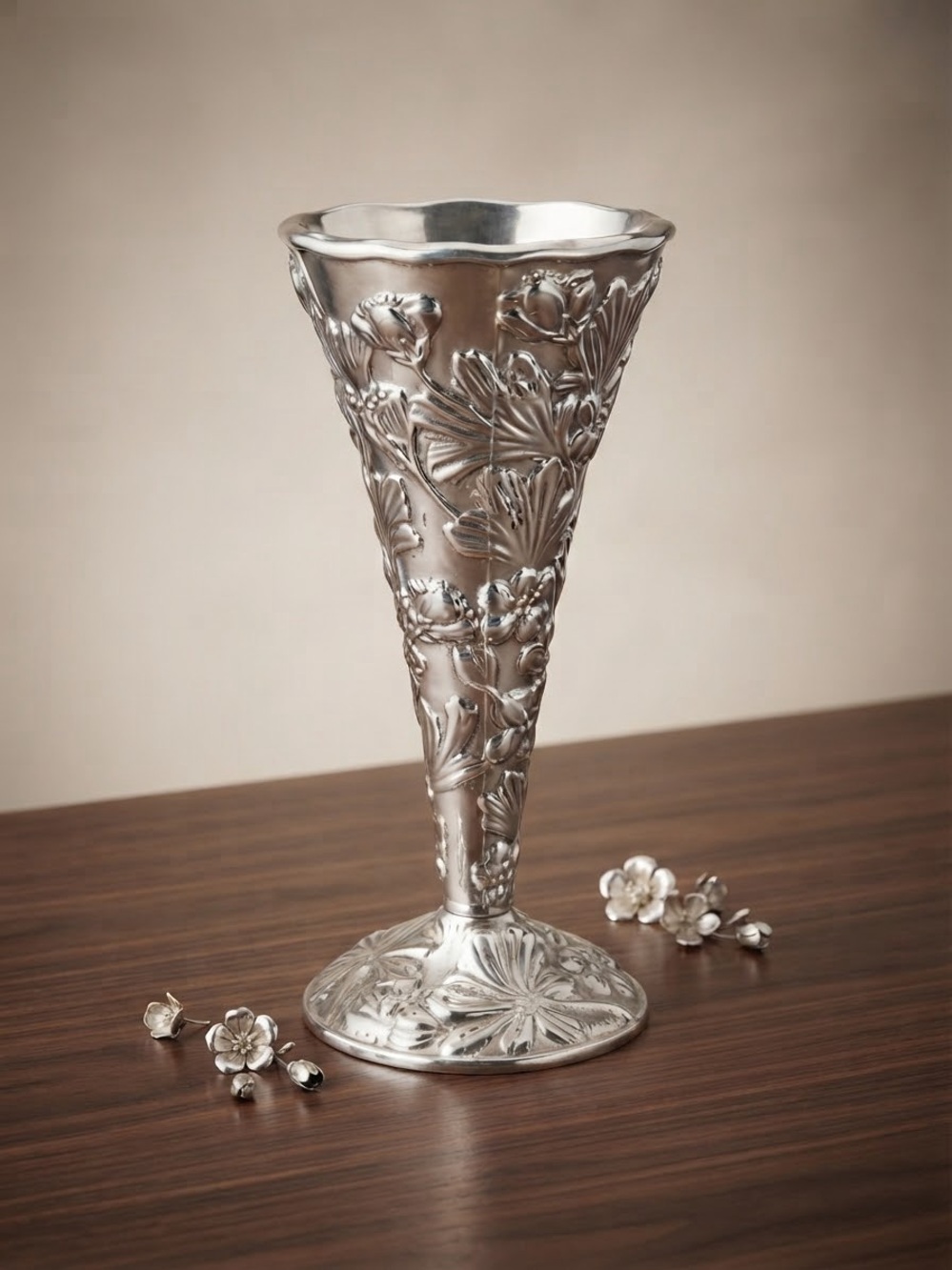 Silver Floral Embossed Decorative Vase - Home Accents